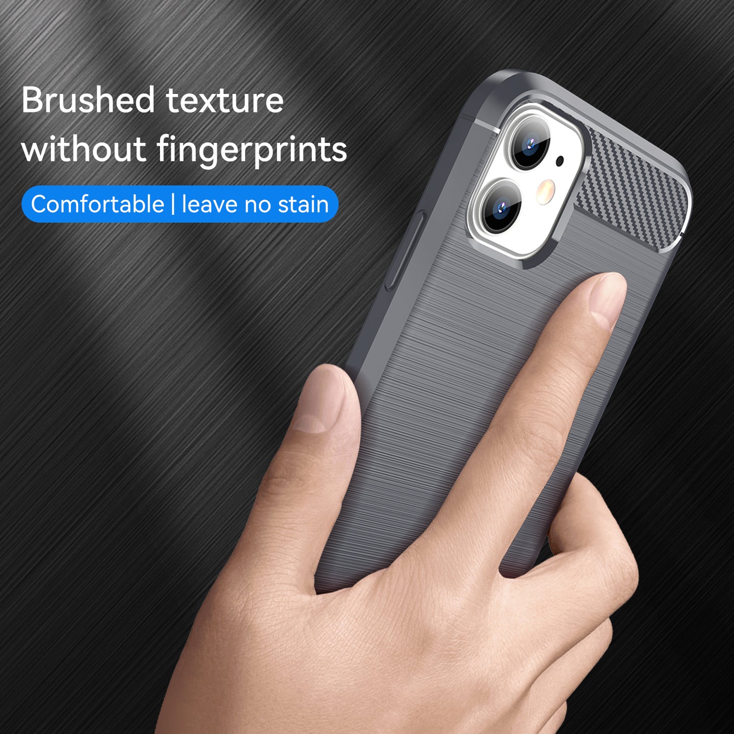 1.8mm Carbon Fiber Brushed Texture Impact Buffer TPU Back Case Mobile Phone Cover for iPhone 11 6.1 inch