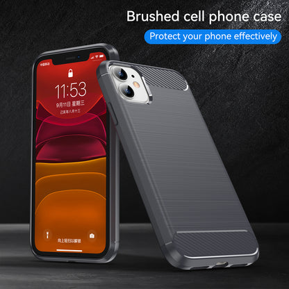 1.8mm Carbon Fiber Brushed Texture Impact Buffer TPU Back Case Mobile Phone Cover for iPhone 11 6.1 inch