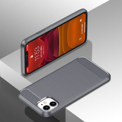 1.8mm Carbon Fiber Brushed Texture Impact Buffer TPU Back Case Mobile Phone Cover for iPhone 11 6.1 inch