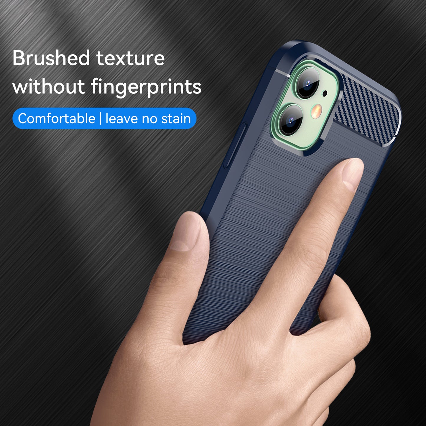 1.8mm Carbon Fiber Brushed Texture Impact Buffer TPU Back Case Mobile Phone Cover for iPhone 11 6.1 inch