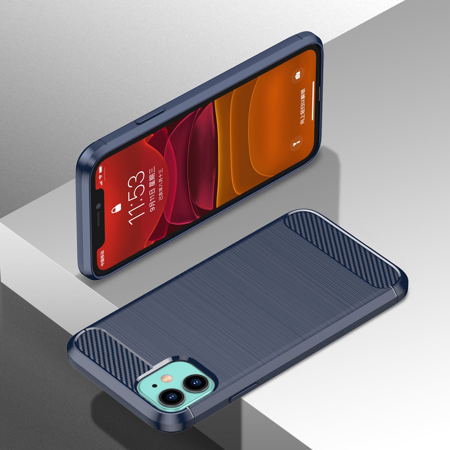 1.8mm Carbon Fiber Brushed Texture Impact Buffer TPU Back Case Mobile Phone Cover for iPhone 11 6.1 inch