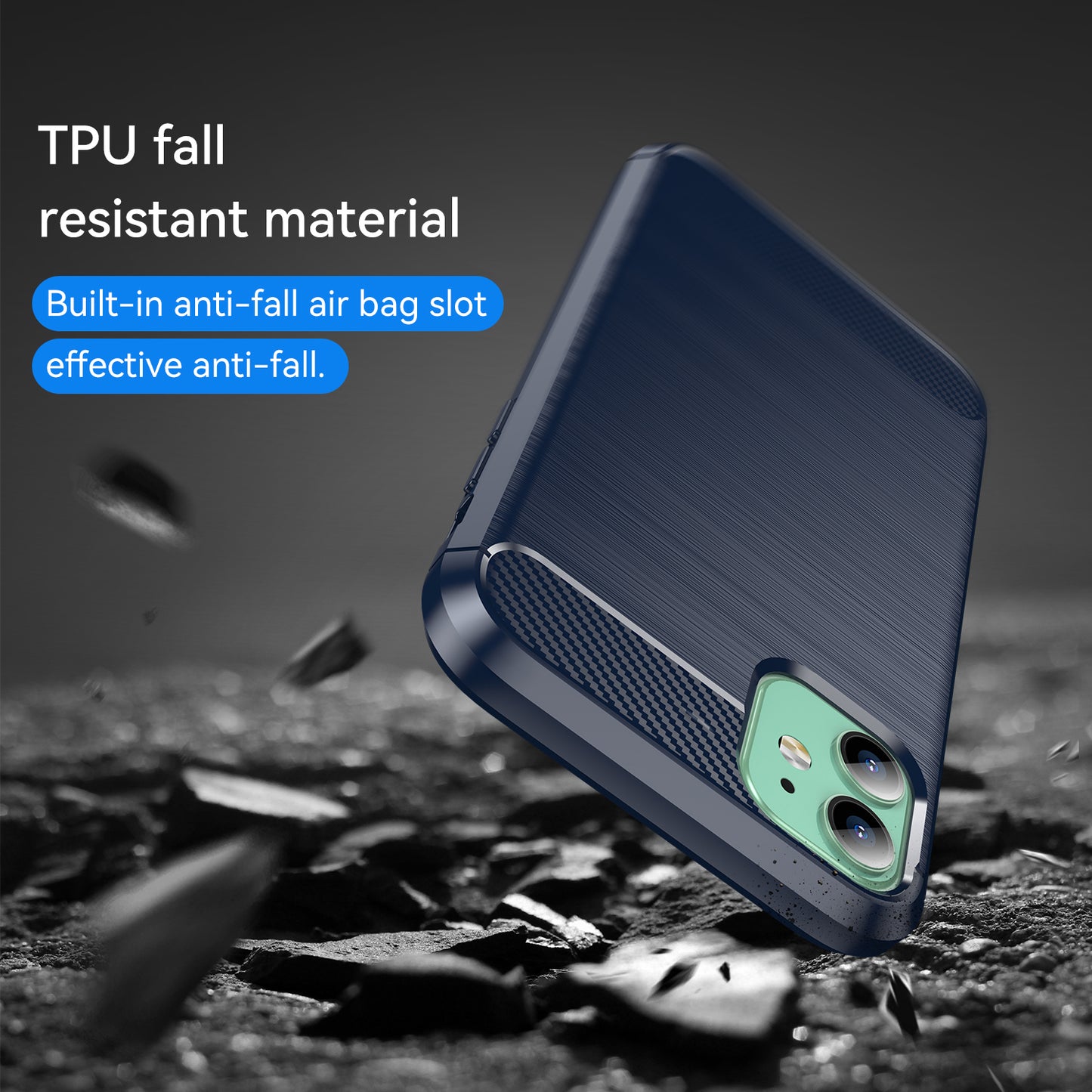 1.8mm Carbon Fiber Brushed Texture Impact Buffer TPU Back Case Mobile Phone Cover for iPhone 11 6.1 inch