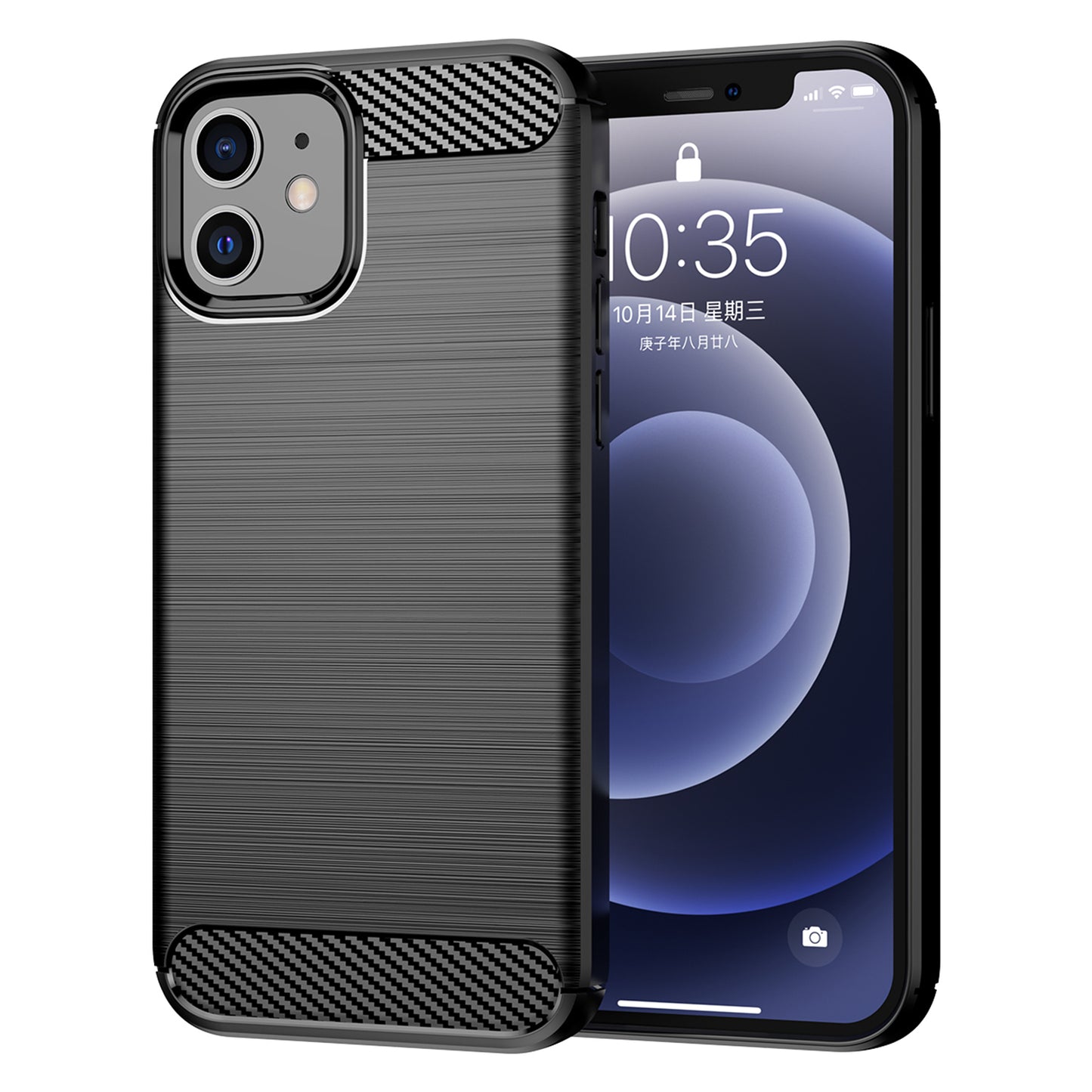 1.8mm Carbon Fiber Brushed Texture Anti-fall Protection Back Case Flexible TPU Cover for iPhone 12/12 Pro 6.1 inch