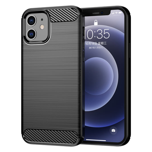 1.8mm Carbon Fiber Brushed Texture Anti-fall Protection Back Case Flexible TPU Cover for iPhone 12/12 Pro 6.1 inch