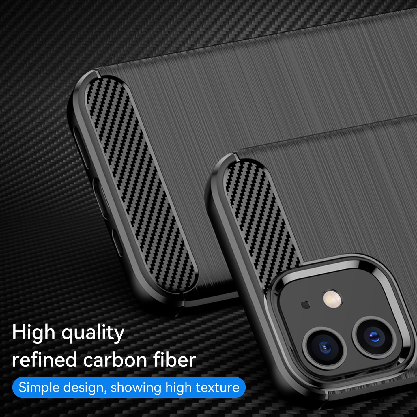 1.8mm Carbon Fiber Brushed Texture Anti-fall Protection Back Case Flexible TPU Cover for iPhone 12/12 Pro 6.1 inch