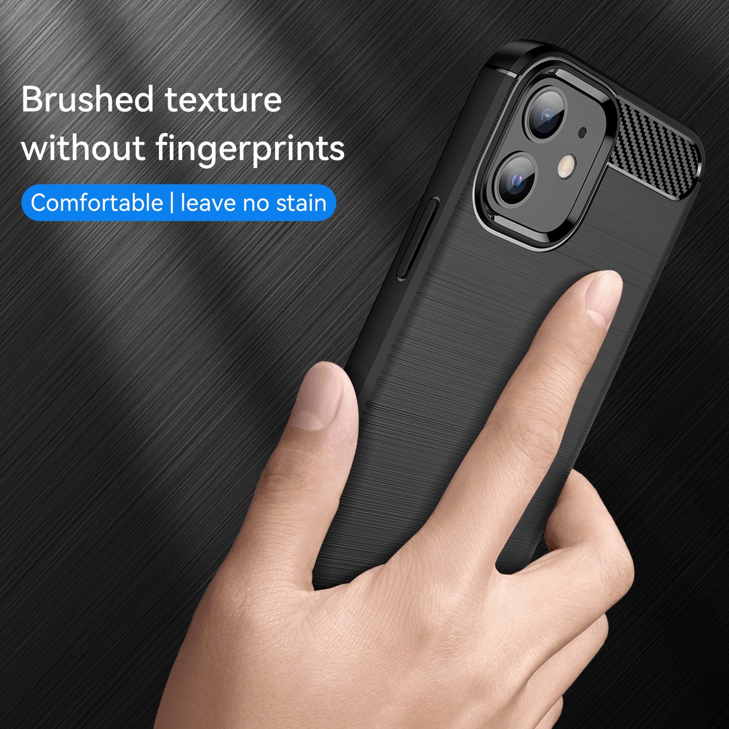 1.8mm Carbon Fiber Brushed Texture Anti-fall Protection Back Case Flexible TPU Cover for iPhone 12/12 Pro 6.1 inch