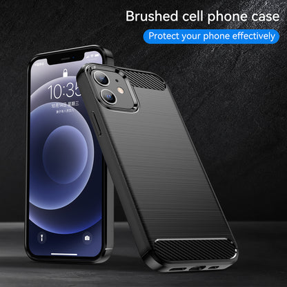 1.8mm Carbon Fiber Brushed Texture Anti-fall Protection Back Case Flexible TPU Cover for iPhone 12/12 Pro 6.1 inch