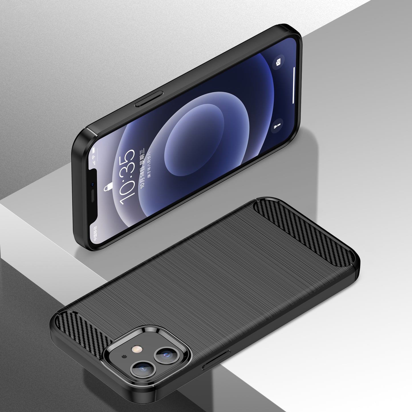 1.8mm Carbon Fiber Brushed Texture Anti-fall Protection Back Case Flexible TPU Cover for iPhone 12/12 Pro 6.1 inch