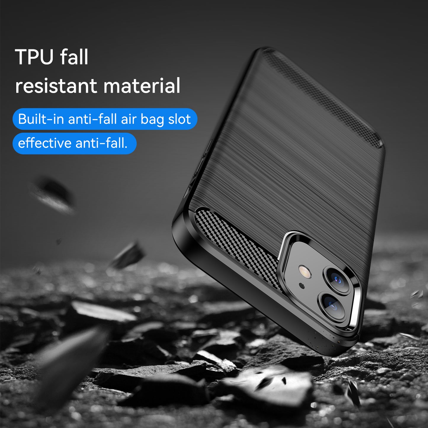 1.8mm Carbon Fiber Brushed Texture Anti-fall Protection Back Case Flexible TPU Cover for iPhone 12/12 Pro 6.1 inch