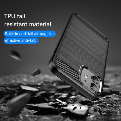 1.8mm Carbon Fiber Brushed Texture Anti-fall Protection Back Case Flexible TPU Cover for iPhone 12/12 Pro 6.1 inch
