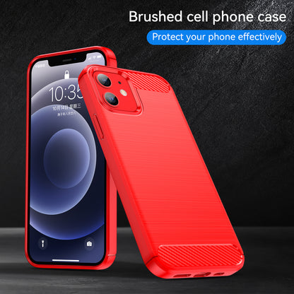 1.8mm Carbon Fiber Brushed Texture Anti-fall Protection Back Case Flexible TPU Cover for iPhone 12/12 Pro 6.1 inch