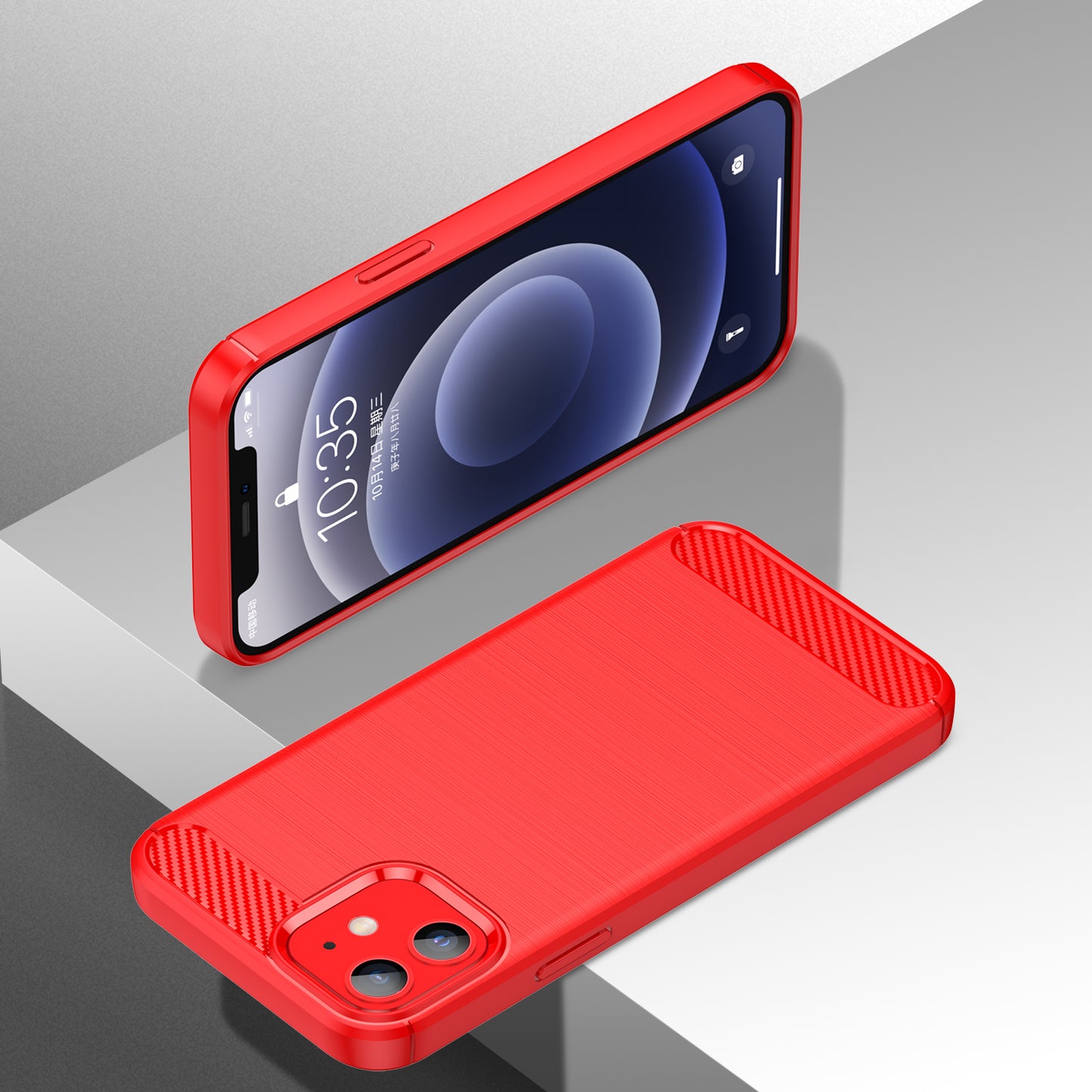 1.8mm Carbon Fiber Brushed Texture Anti-fall Protection Back Case Flexible TPU Cover for iPhone 12/12 Pro 6.1 inch