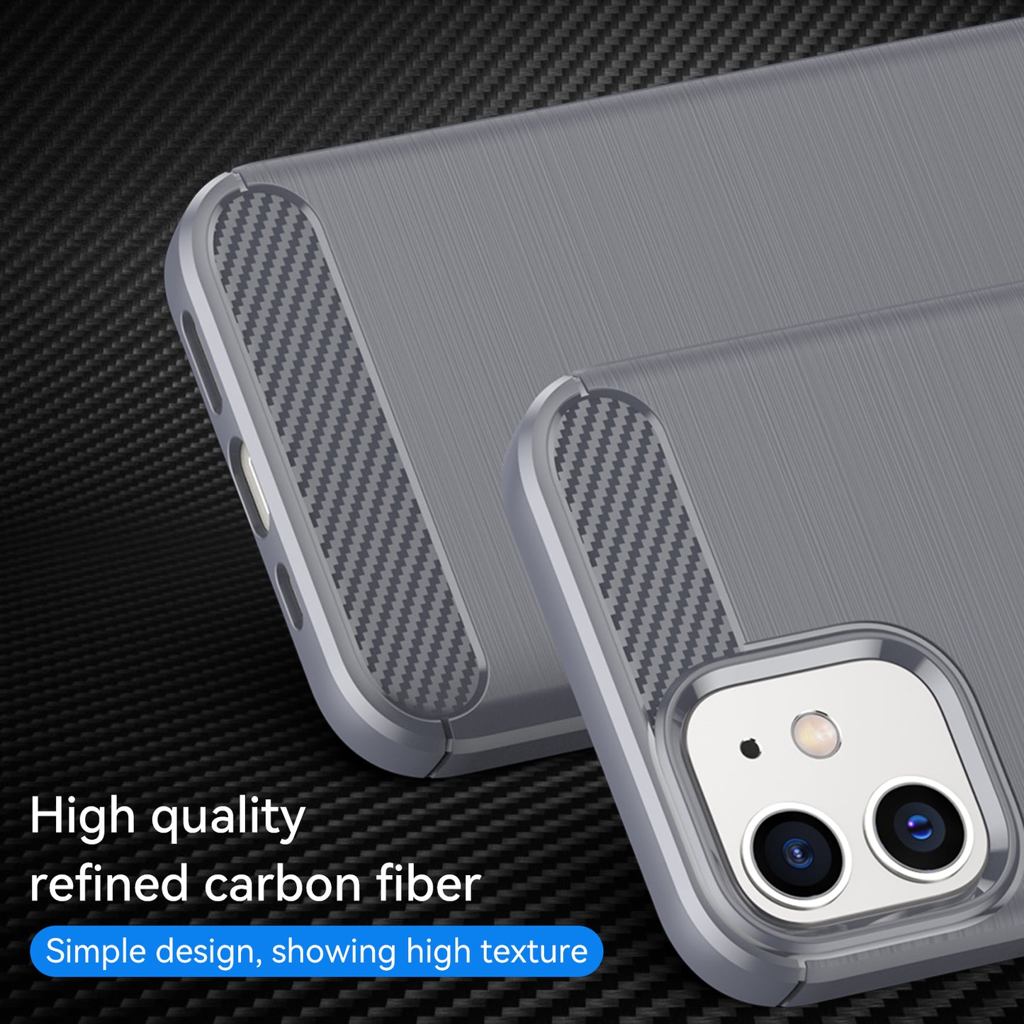 1.8mm Carbon Fiber Brushed Texture Anti-fall Protection Back Case Flexible TPU Cover for iPhone 12/12 Pro 6.1 inch