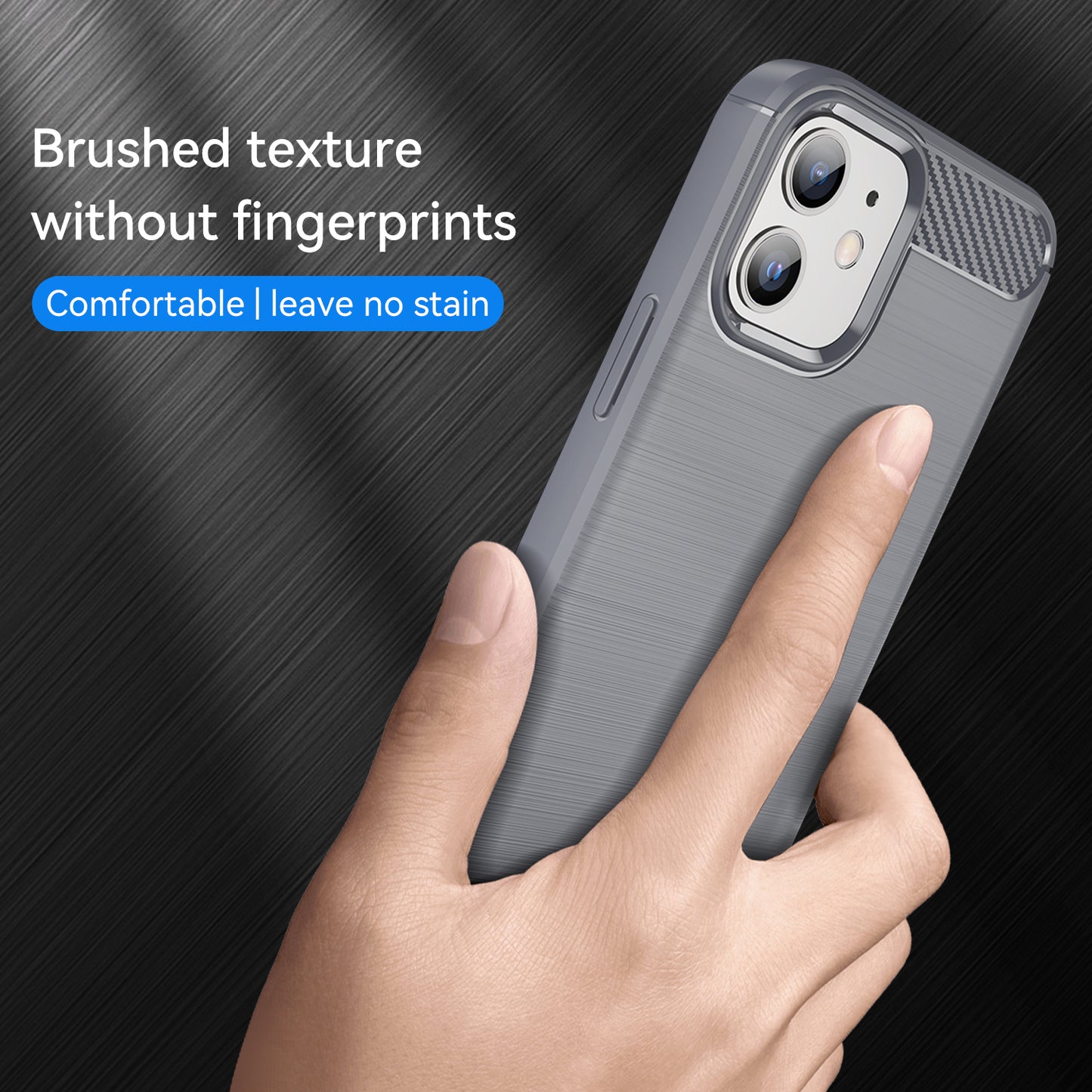 1.8mm Carbon Fiber Brushed Texture Anti-fall Protection Back Case Flexible TPU Cover for iPhone 12/12 Pro 6.1 inch