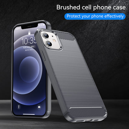 1.8mm Carbon Fiber Brushed Texture Anti-fall Protection Back Case Flexible TPU Cover for iPhone 12/12 Pro 6.1 inch