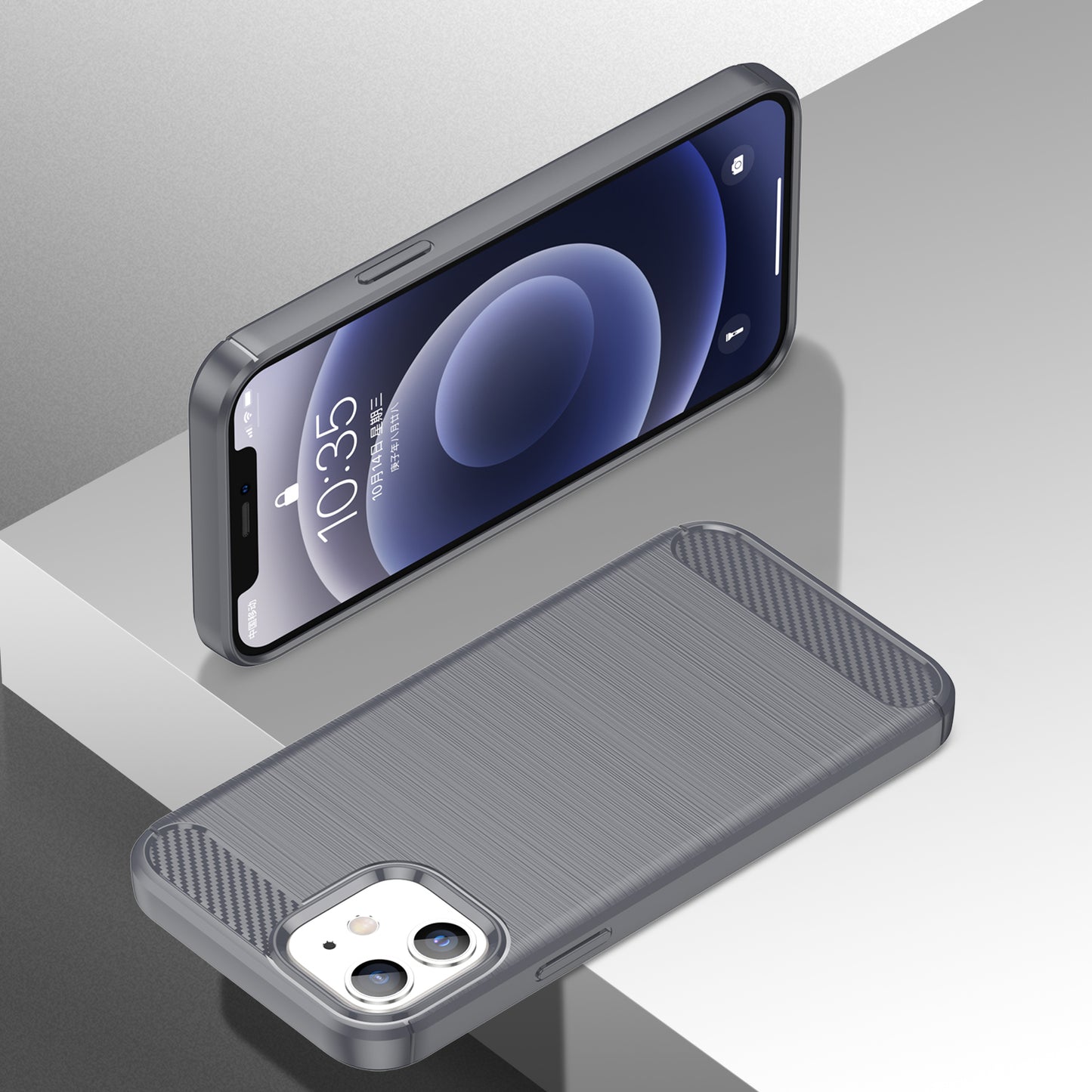 1.8mm Carbon Fiber Brushed Texture Anti-fall Protection Back Case Flexible TPU Cover for iPhone 12/12 Pro 6.1 inch