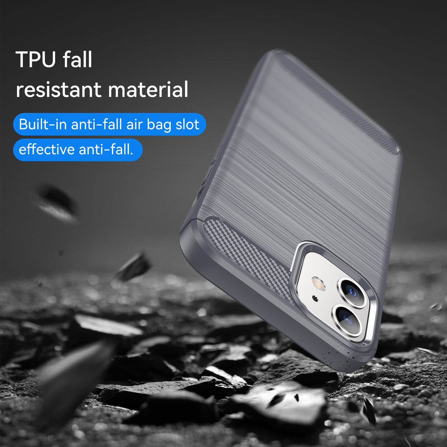 1.8mm Carbon Fiber Brushed Texture Anti-fall Protection Back Case Flexible TPU Cover for iPhone 12/12 Pro 6.1 inch