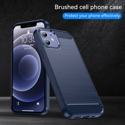 1.8mm Carbon Fiber Brushed Texture Anti-fall Protection Back Case Flexible TPU Cover for iPhone 12/12 Pro 6.1 inch
