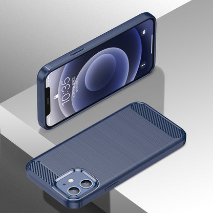 1.8mm Carbon Fiber Brushed Texture Anti-fall Protection Back Case Flexible TPU Cover for iPhone 12/12 Pro 6.1 inch