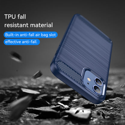 1.8mm Carbon Fiber Brushed Texture Anti-fall Protection Back Case Flexible TPU Cover for iPhone 12/12 Pro 6.1 inch