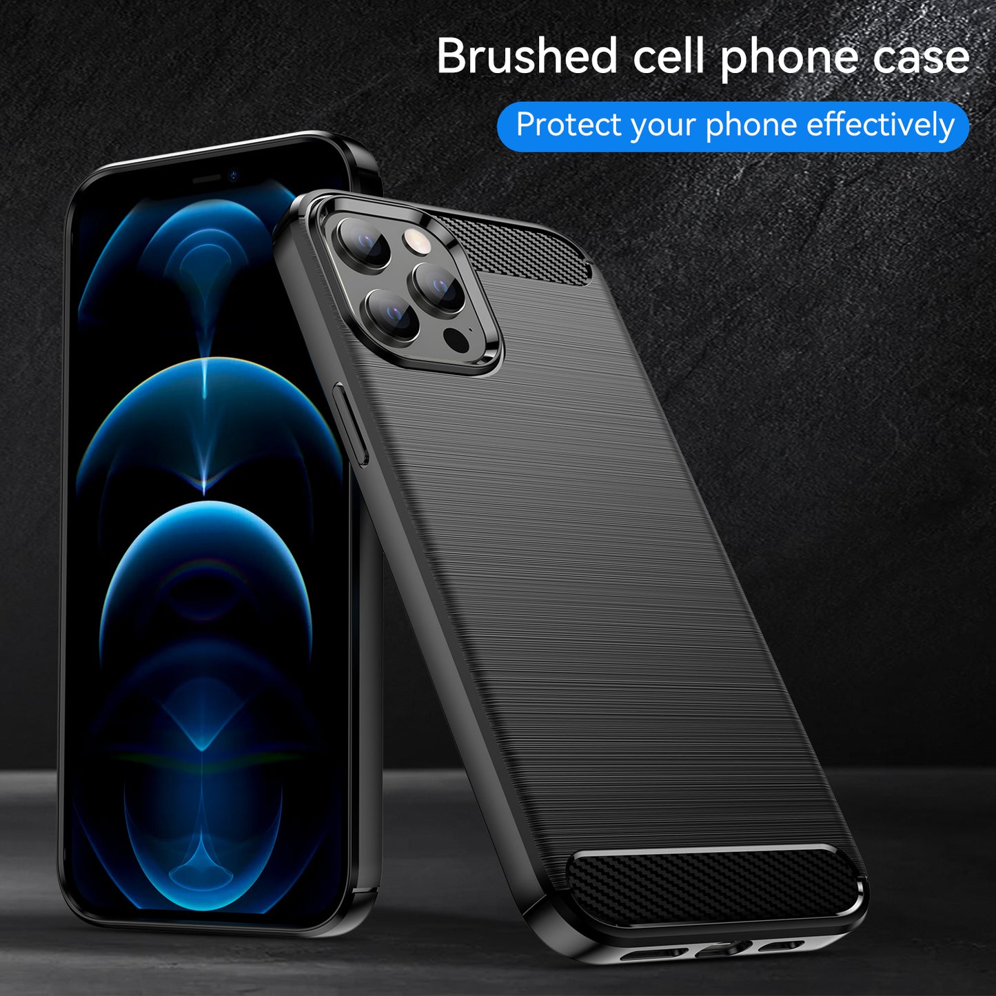 1.8mm Fingerprint-resistant Carbon Fiber Brushed Texture Back Case Flexible TPU Cover for iPhone 12 Pro Max 6.7 inch