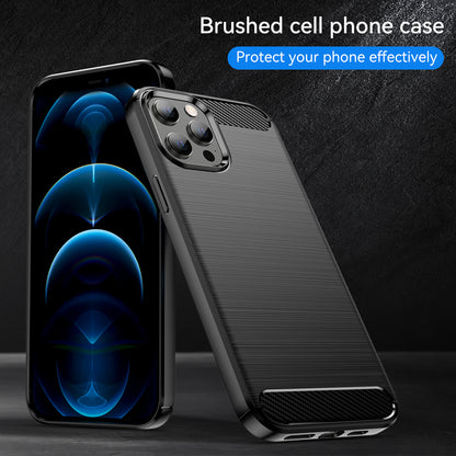 1.8mm Fingerprint-resistant Carbon Fiber Brushed Texture Back Case Flexible TPU Cover for iPhone 12 Pro Max 6.7 inch