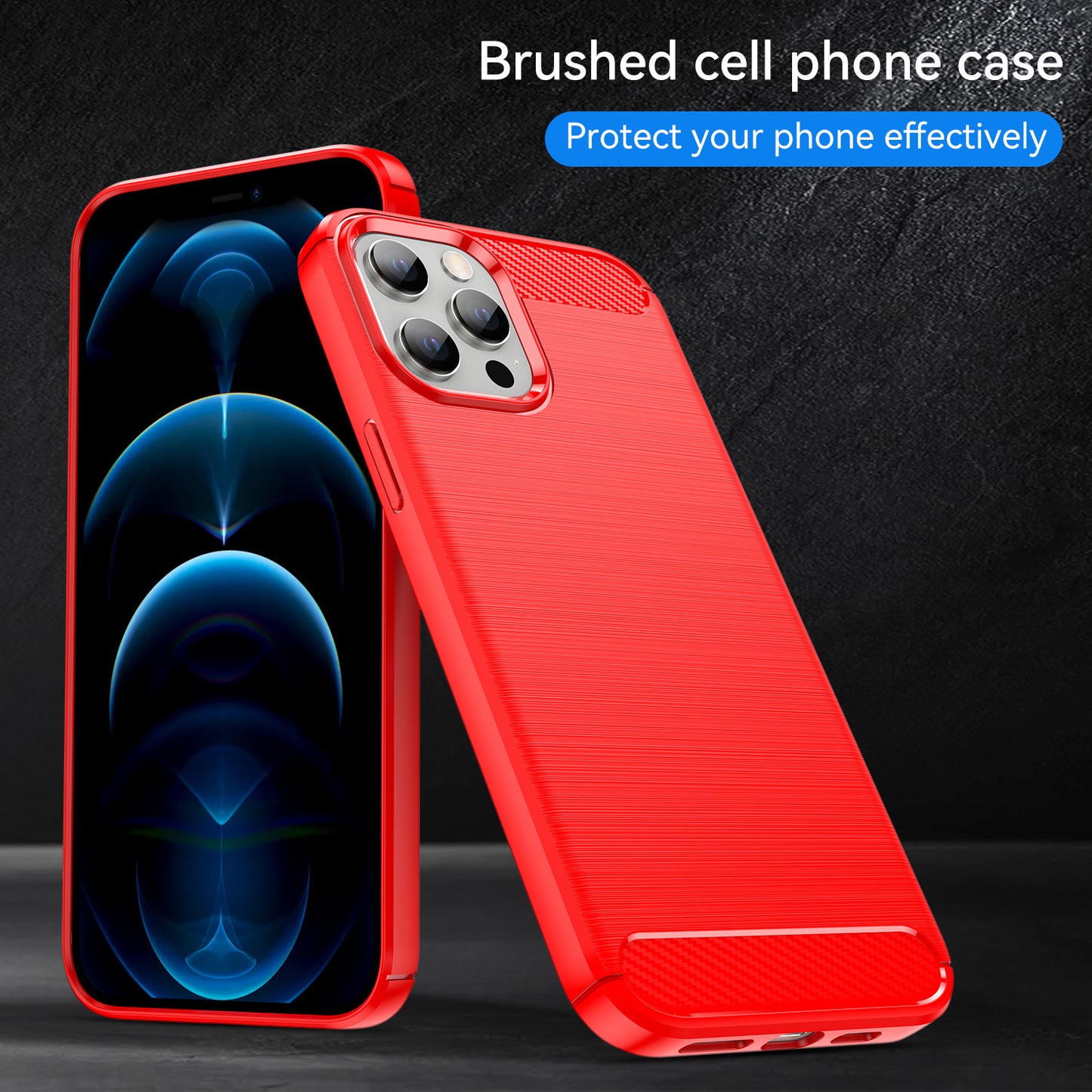 1.8mm Fingerprint-resistant Carbon Fiber Brushed Texture Back Case Flexible TPU Cover for iPhone 12 Pro Max 6.7 inch