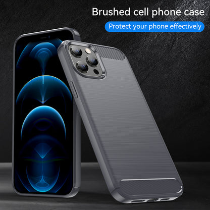 1.8mm Fingerprint-resistant Carbon Fiber Brushed Texture Back Case Flexible TPU Cover for iPhone 12 Pro Max 6.7 inch