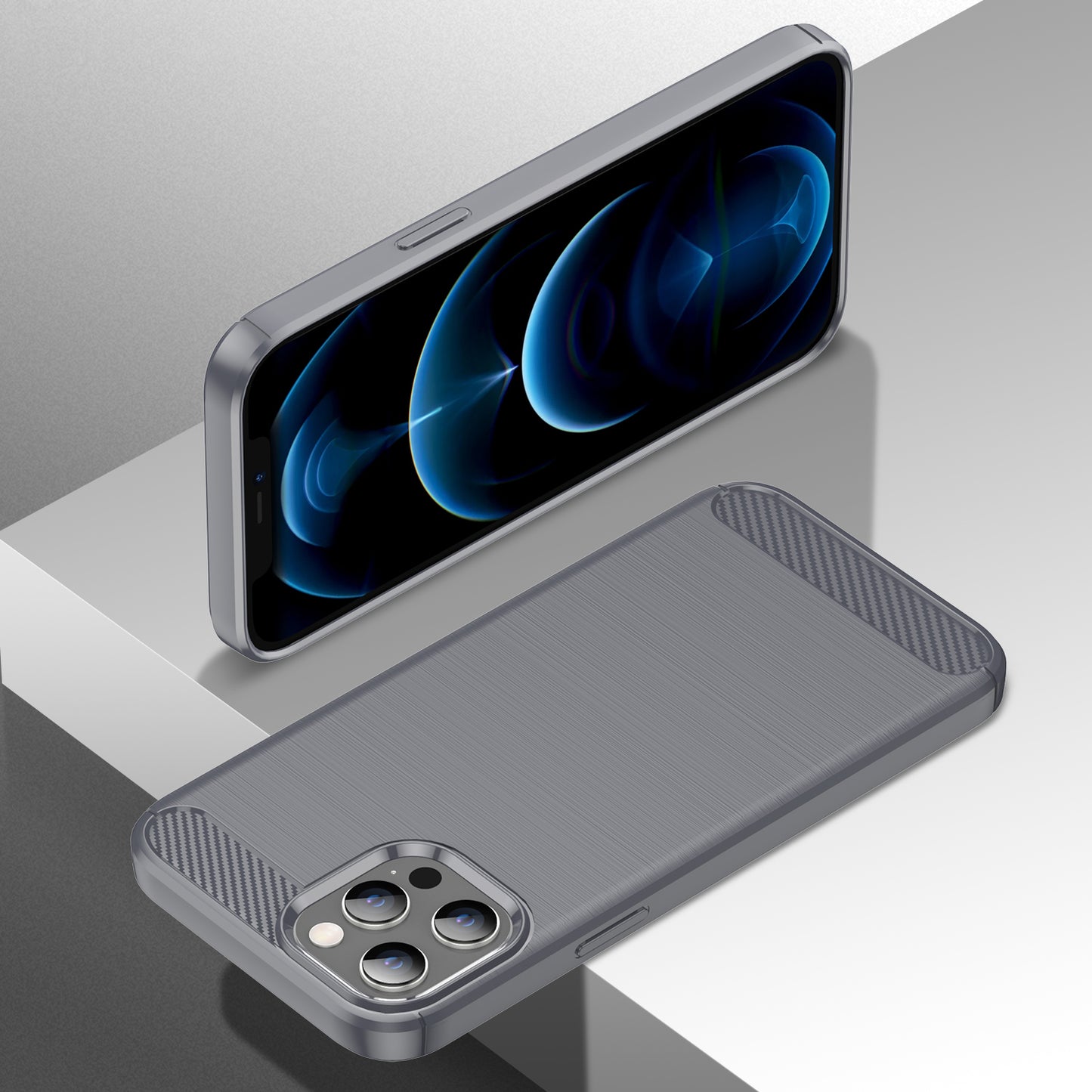 1.8mm Fingerprint-resistant Carbon Fiber Brushed Texture Back Case Flexible TPU Cover for iPhone 12 Pro Max 6.7 inch
