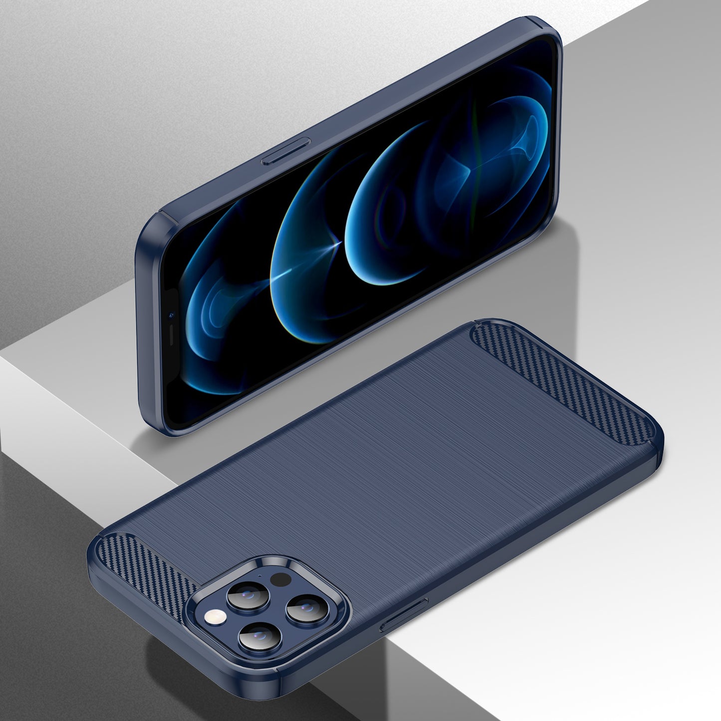 1.8mm Fingerprint-resistant Carbon Fiber Brushed Texture Back Case Flexible TPU Cover for iPhone 12 Pro Max 6.7 inch