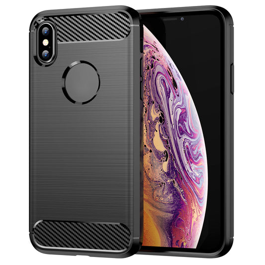 1.8mm Brushed Surface TPU Back Case Carbon Fiber Texture Fall-Resistant Phone Protective Cover for iPhone X/XS 5.8 inch