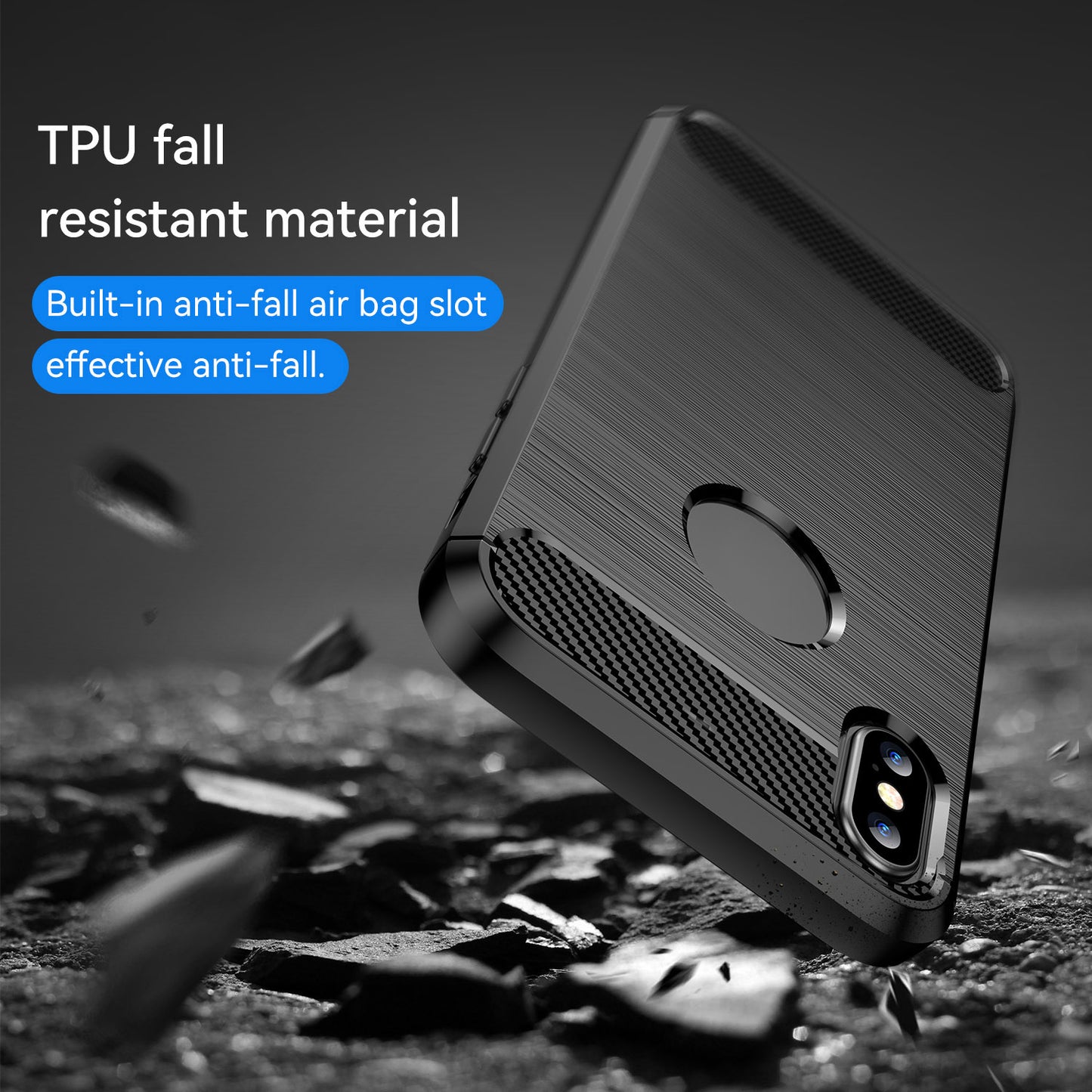 1.8mm Brushed Surface TPU Back Case Carbon Fiber Texture Fall-Resistant Phone Protective Cover for iPhone X/XS 5.8 inch