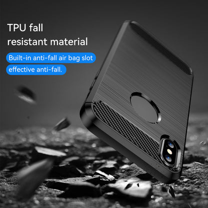 1.8mm Brushed Surface TPU Back Case Carbon Fiber Texture Fall-Resistant Phone Protective Cover for iPhone X/XS 5.8 inch