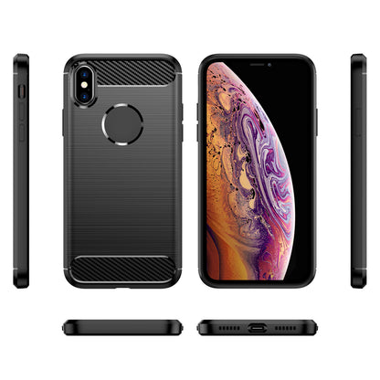 1.8mm Brushed Surface TPU Back Case Carbon Fiber Texture Fall-Resistant Phone Protective Cover for iPhone X/XS 5.8 inch