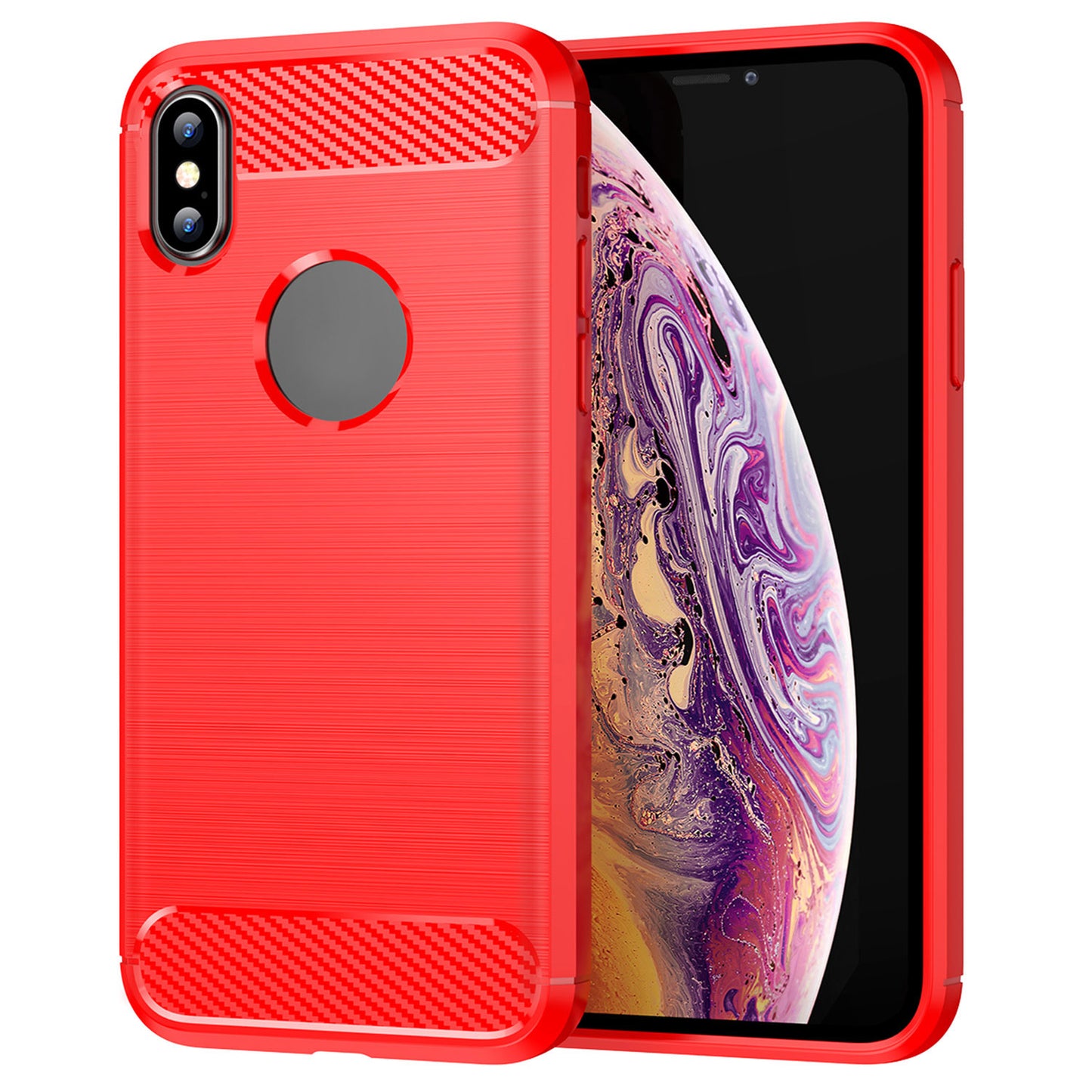 1.8mm Brushed Surface TPU Back Case Carbon Fiber Texture Fall-Resistant Phone Protective Cover for iPhone X/XS 5.8 inch