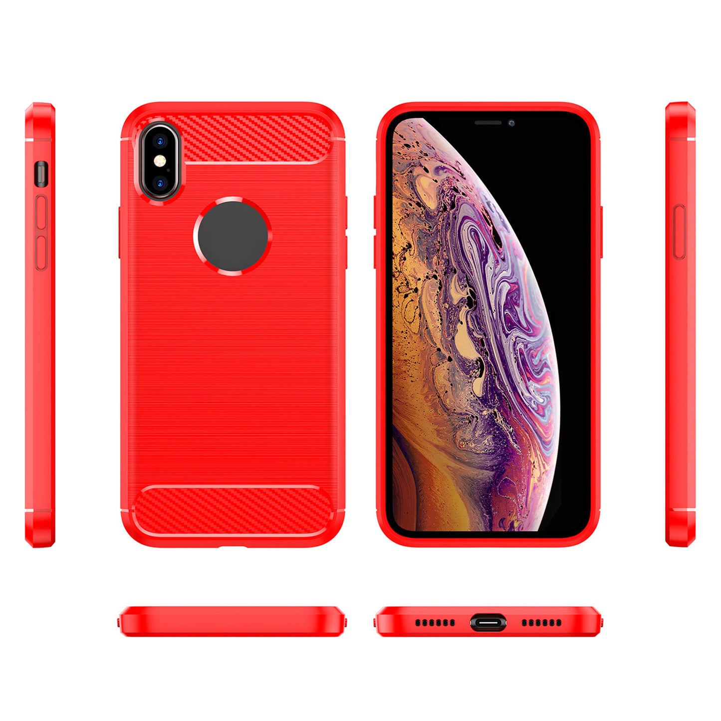 1.8mm Brushed Surface TPU Back Case Carbon Fiber Texture Fall-Resistant Phone Protective Cover for iPhone X/XS 5.8 inch