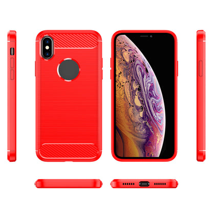 1.8mm Brushed Surface TPU Back Case Carbon Fiber Texture Fall-Resistant Phone Protective Cover for iPhone X/XS 5.8 inch