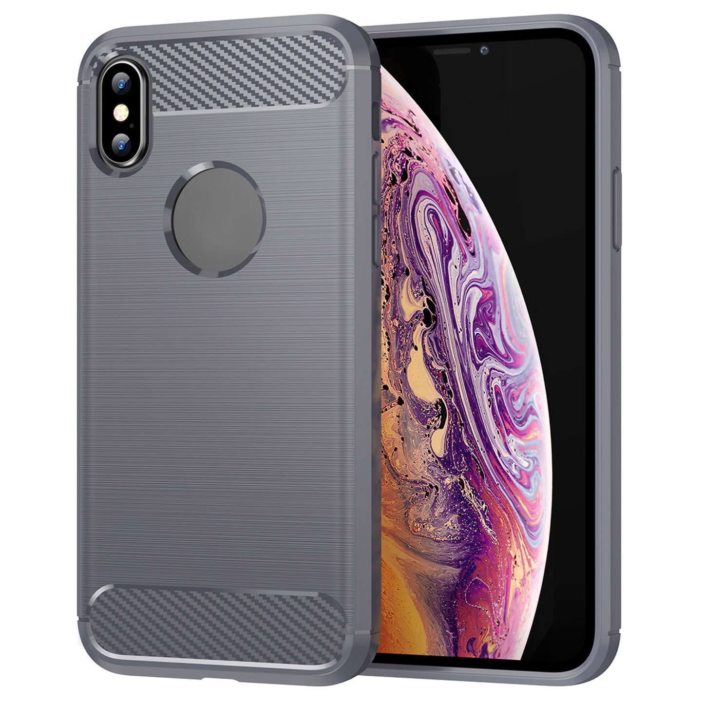 1.8mm Brushed Surface TPU Back Case Carbon Fiber Texture Fall-Resistant Phone Protective Cover for iPhone X/XS 5.8 inch