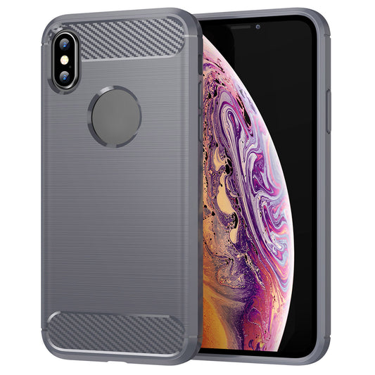 1.8mm Brushed Surface TPU Back Case Carbon Fiber Texture Fall-Resistant Phone Protective Cover for iPhone X/XS 5.8 inch
