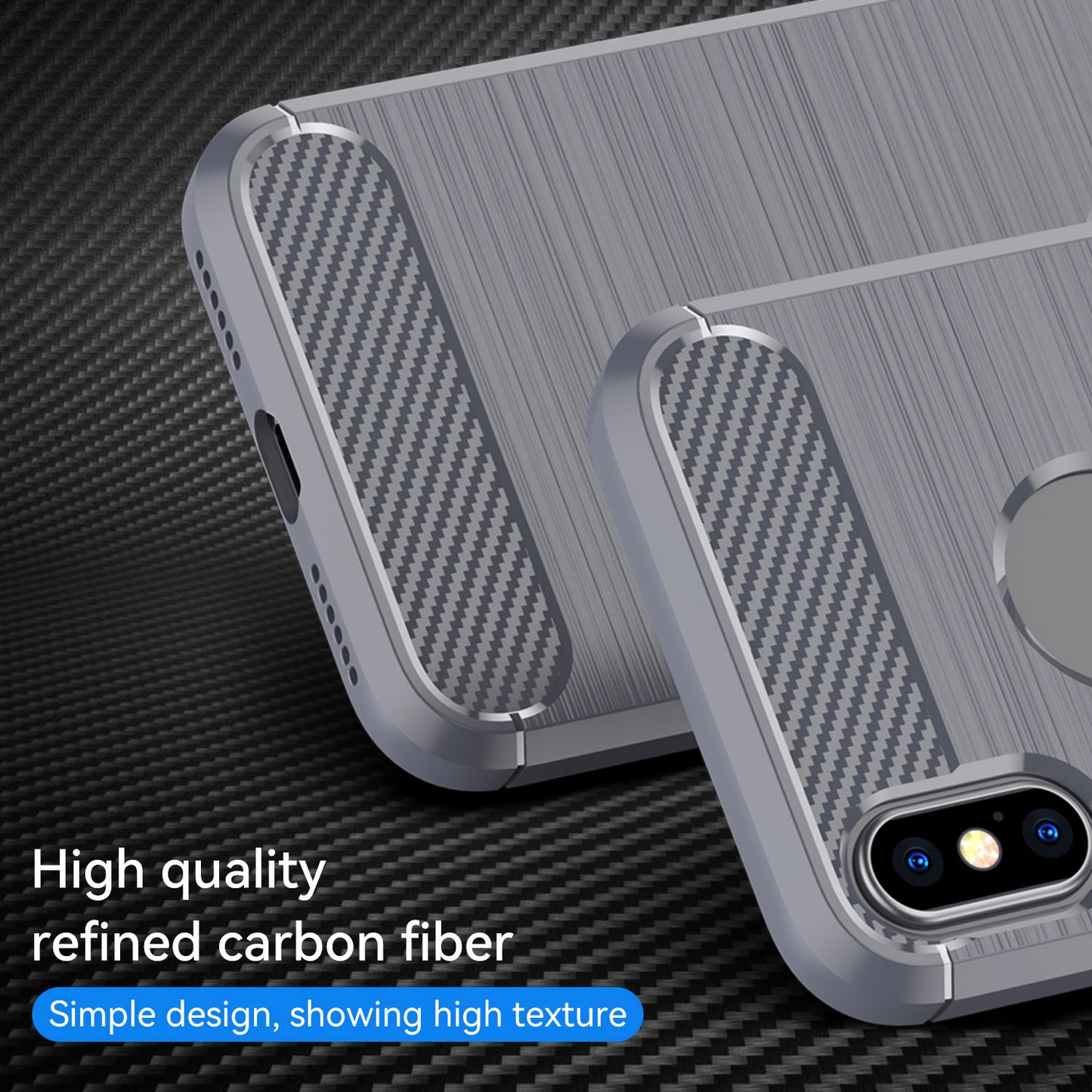 1.8mm Brushed Surface TPU Back Case Carbon Fiber Texture Fall-Resistant Phone Protective Cover for iPhone X/XS 5.8 inch