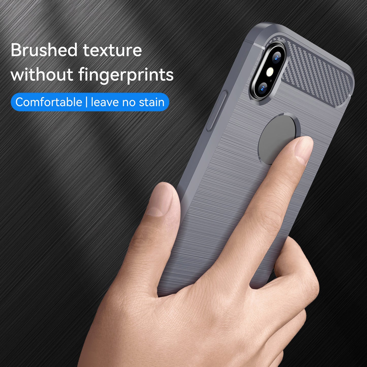 1.8mm Brushed Surface TPU Back Case Carbon Fiber Texture Fall-Resistant Phone Protective Cover for iPhone X/XS 5.8 inch
