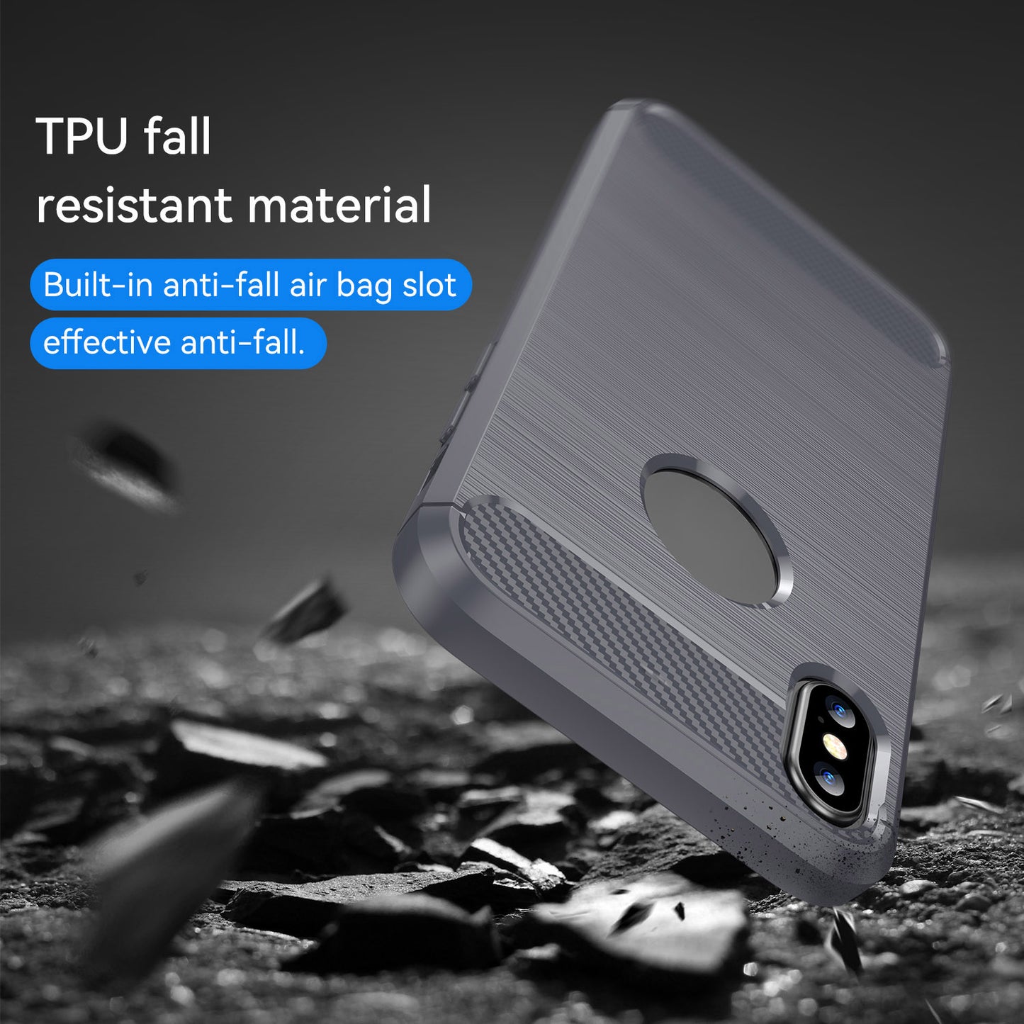 1.8mm Brushed Surface TPU Back Case Carbon Fiber Texture Fall-Resistant Phone Protective Cover for iPhone X/XS 5.8 inch