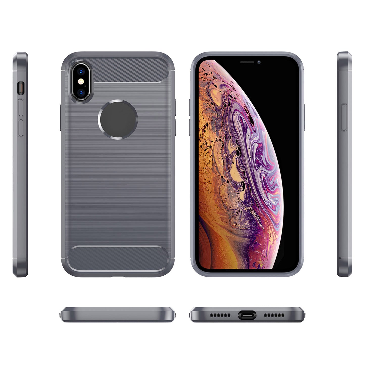 1.8mm Brushed Surface TPU Back Case Carbon Fiber Texture Fall-Resistant Phone Protective Cover for iPhone X/XS 5.8 inch