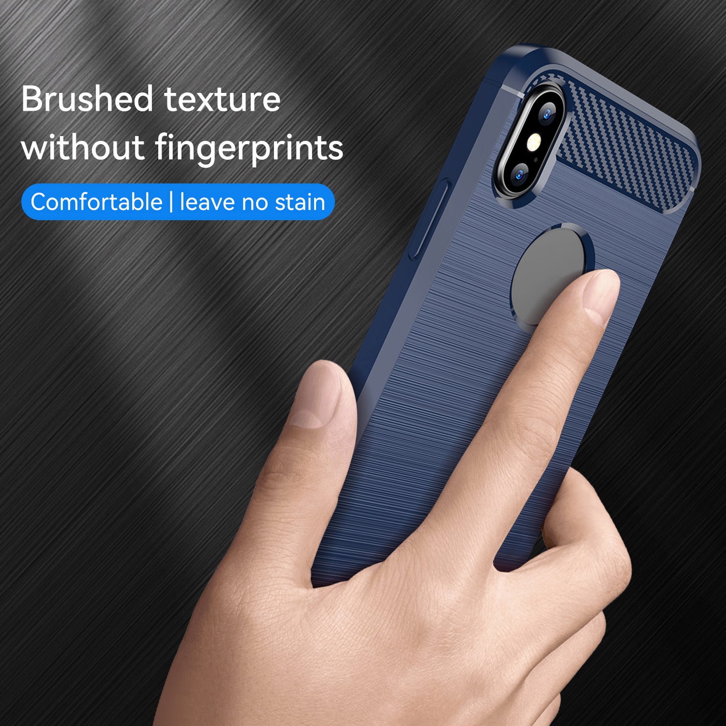 1.8mm Brushed Surface TPU Back Case Carbon Fiber Texture Fall-Resistant Phone Protective Cover for iPhone X/XS 5.8 inch
