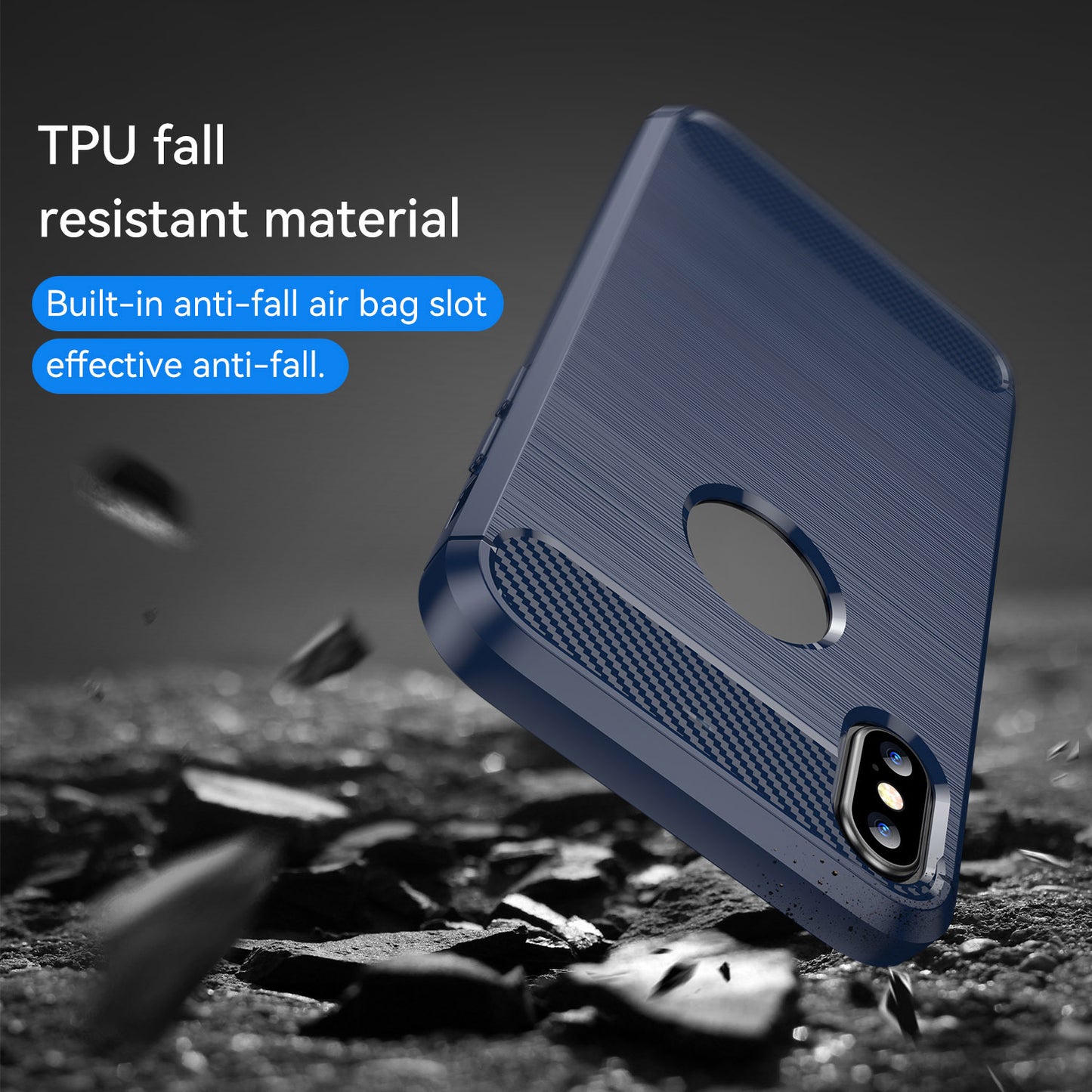 1.8mm Brushed Surface TPU Back Case Carbon Fiber Texture Fall-Resistant Phone Protective Cover for iPhone X/XS 5.8 inch