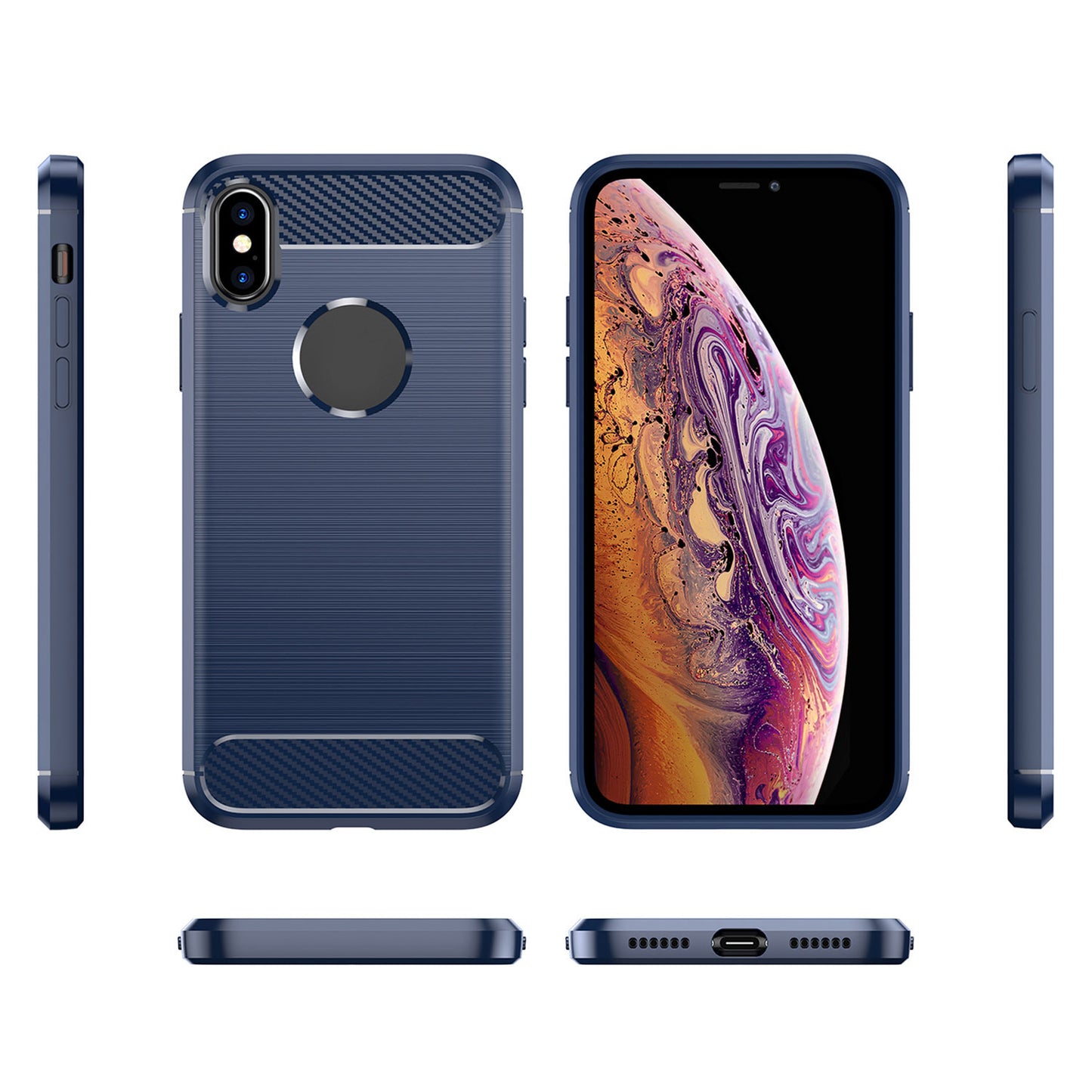 1.8mm Brushed Surface TPU Back Case Carbon Fiber Texture Fall-Resistant Phone Protective Cover for iPhone X/XS 5.8 inch