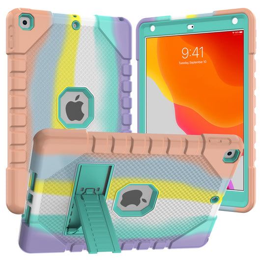 For iPad 10.2 (2021)/(2020)/(2019) Rainbow Design Tablet Cover Anti-fall Protection PC + Silicone Hybrid Case with Kickstand