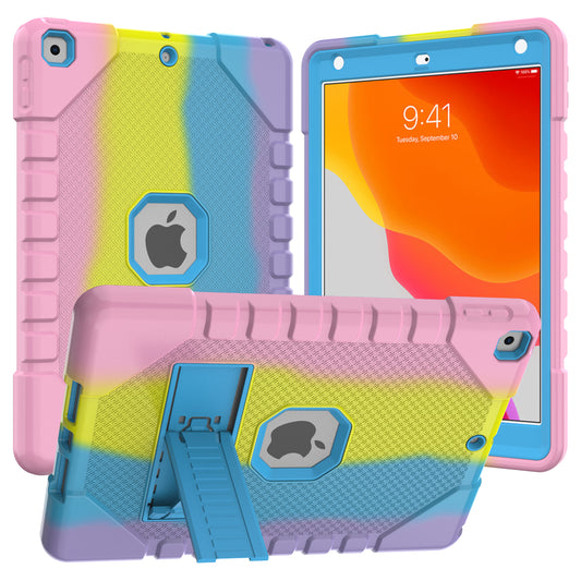 For iPad 10.2 (2021)/(2020)/(2019) Rainbow Design Tablet Cover Anti-fall Protection PC + Silicone Hybrid Case with Kickstand