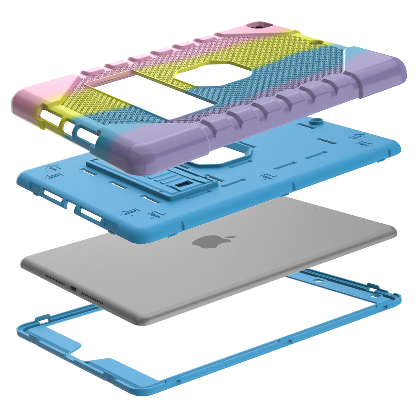 For iPad 10.2 (2021)/(2020)/(2019) Rainbow Design Tablet Cover Anti-fall Protection PC + Silicone Hybrid Case with Kickstand