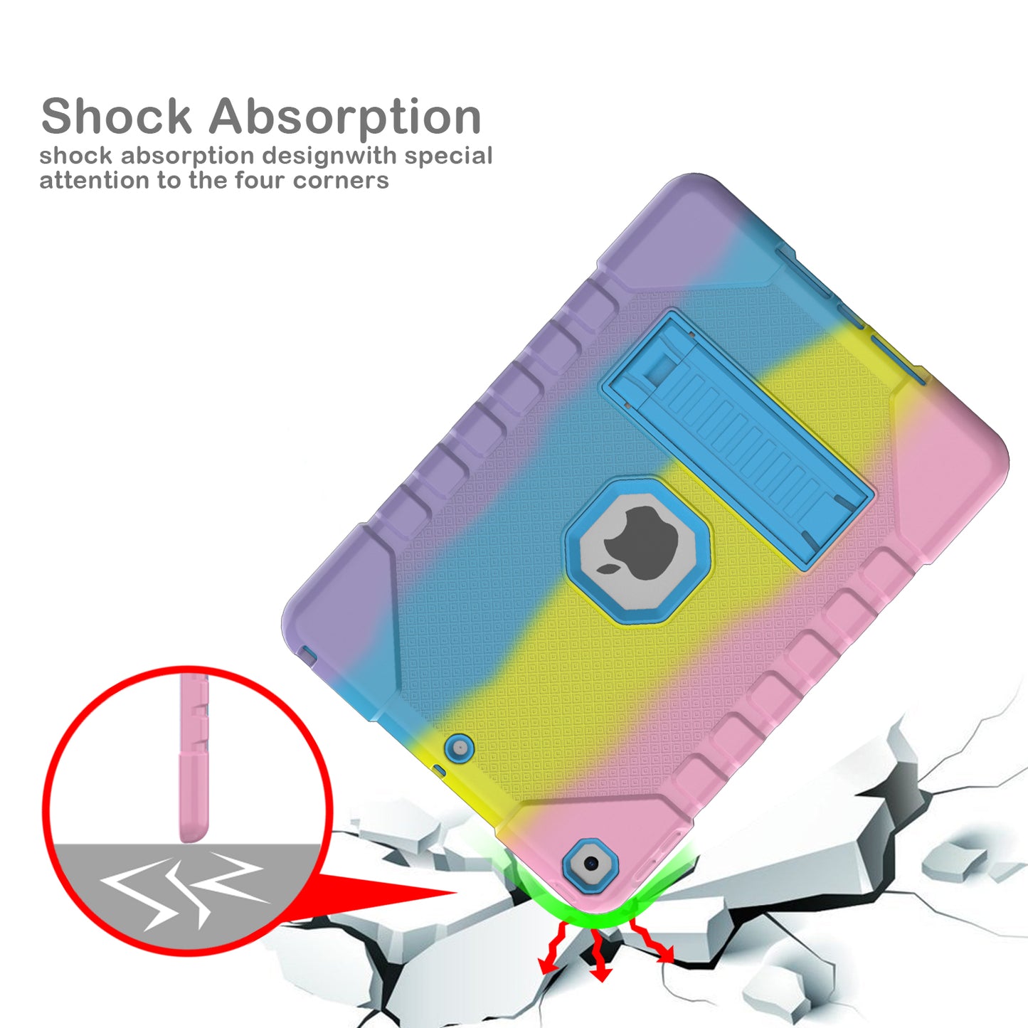 For iPad 10.2 (2021)/(2020)/(2019) Rainbow Design Tablet Cover Anti-fall Protection PC + Silicone Hybrid Case with Kickstand
